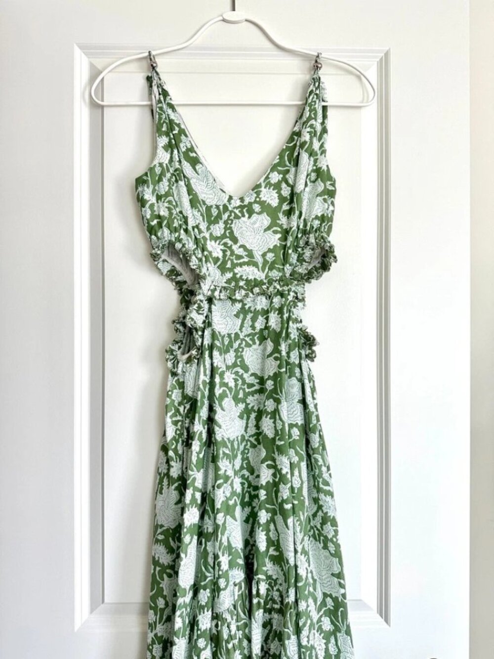 MAJE Green Floral Print Cotton Blend Cutout Maxi Dress Size 36 US S